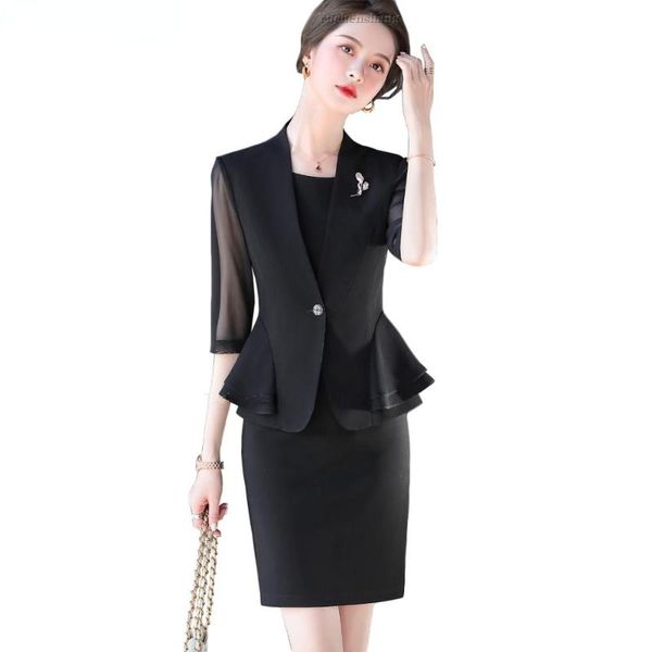 two piece dress elegant women lady skirt suit slim half sleeve ruffle blazer jacket with set for summer spring, White
two piece dress elegant women lady skirt suit slim half sleeve ruffle blazer jacket with set for summer spring, White