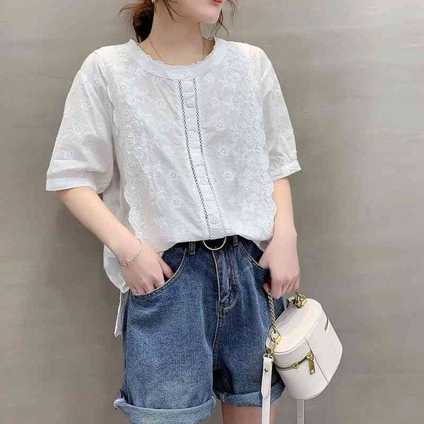 women's blouses & shirts feminine flowers daisy emnroidery hollow ee stand collar lacing patchwork short sleeve cotton shirt 25094, White
women's blouses & shirts feminine flowers daisy emnroidery hollow ee stand collar lacing patchwork short sleeve cotton shirt 25094, White