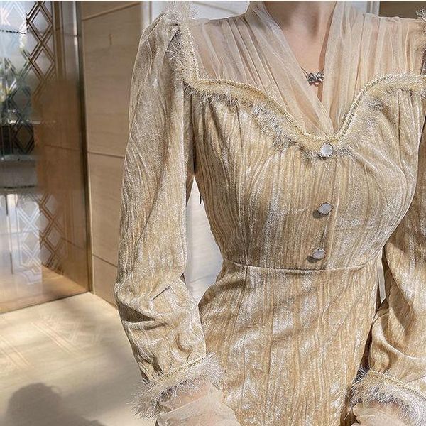 casual dresses women 2021 spring autumn elegant v-neck long sleeve dress female high waist velvet party ladies slim-fit vestidos f90, Black;gray
casual dresses women 2021 spring autumn elegant v-neck long sleeve dress female high waist velvet party ladies slim-fit vestidos f90, Black;gray
