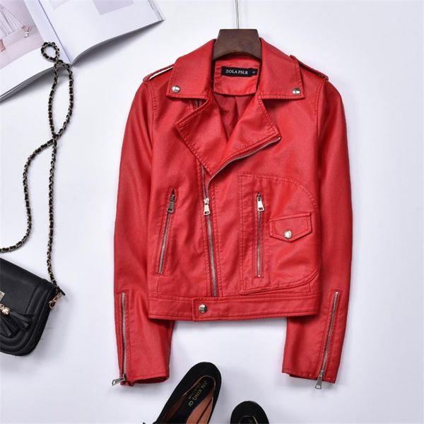 women's leather & faux autumn women red pu jacket slim zipper short motorcycle jackets female big size soft coats streetwear wz515, Black
women's leather & faux autumn women red pu jacket slim zipper short motorcycle jackets female big size soft coats streetwear wz515, Black