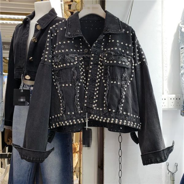 women's jackets 2021 autumn heavy industry rivets diamond denim jacket female loose-fitting jeans streetwear womens jean coats, Black;brown
women's jackets 2021 autumn heavy industry rivets diamond denim jacket female loose-fitting jeans streetwear womens jean coats, Black;brown