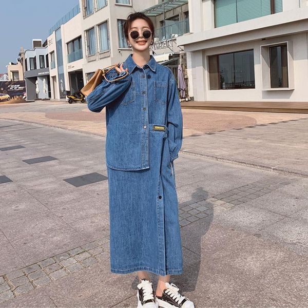 casual dresses denim trench for women irregular placket loong sleeve loose fashion korean fake 2pcs straight dress spring autumn 8844, Black;gray
casual dresses denim trench for women irregular placket loong sleeve loose fashion korean fake 2pcs straight dress spring autumn 8844, Black;gray
