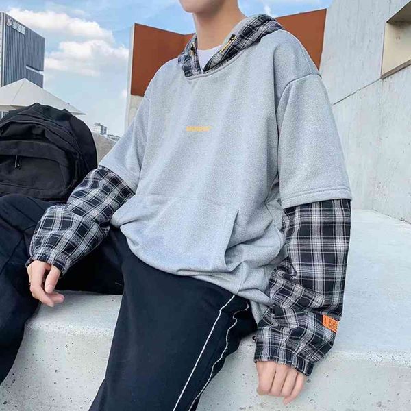 two piece men's fashion contrast color long sleeve coat hoodie, Black
two piece men's fashion contrast color long sleeve coat hoodie, Black