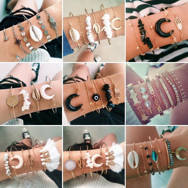 link, chain 21 style women fashion moon leaf shell cross crystal geometry bracelet set boho vintage beach jewelry accessories lover gifts, Black
link, chain 21 style women fashion moon leaf shell cross crystal geometry bracelet set boho vintage beach jewelry accessories lover gifts, Black