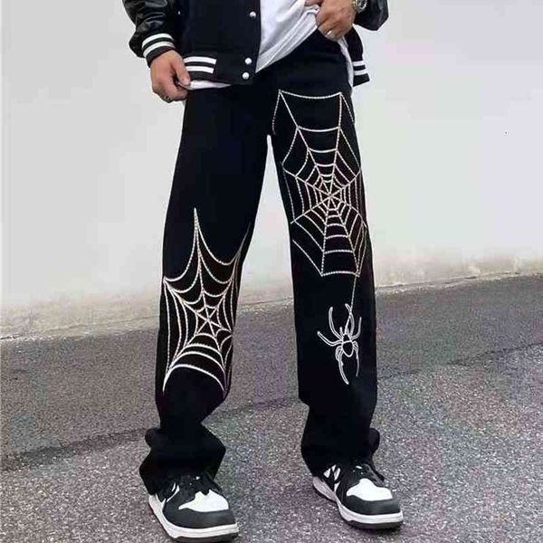 men's pants straight-knit spider-web jeans, casual male and female vibratory ripped pants, big street fashion baggy jeans 1b6g, Black
men's pants straight-knit spider-web jeans, casual male and female vibratory ripped pants, big street fashion baggy jeans 1b6g, Black