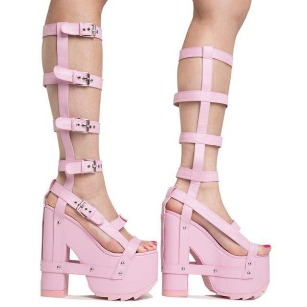 boots rock ladies crossed straps metal buckle sandals super platform linked chunky heels peep toe motorcycle knee, Black
boots rock ladies crossed straps metal buckle sandals super platform linked chunky heels peep toe motorcycle knee, Black