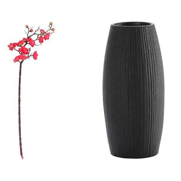 pcs artificial plum blossom 60 cm long blossom(rose red) & 1 ceramic vase black dried flower containers vases