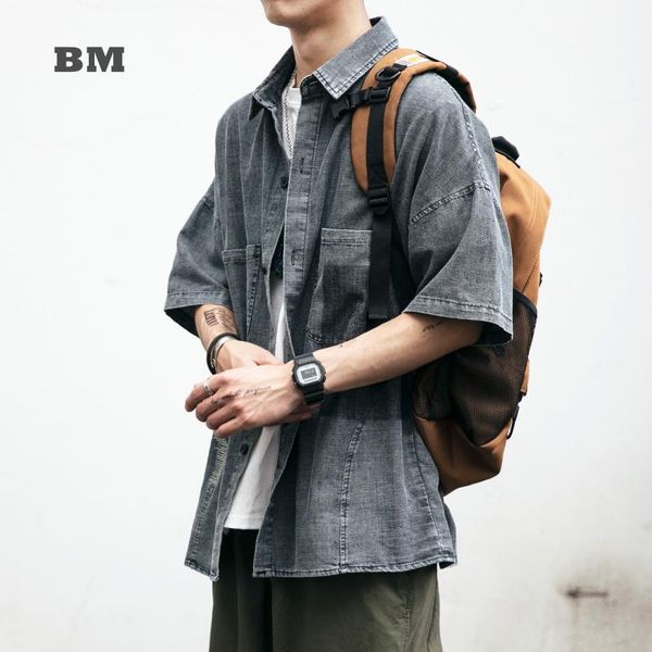 men's casual shirts american retro washed denim shirt summer fashion streetwear short sleeve military style cargo coat harajuku, White;black
men's casual shirts american retro washed denim shirt summer fashion streetwear short sleeve military style cargo coat harajuku, White;black