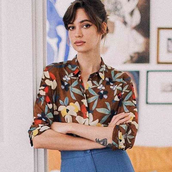 women's knits & tees floral printed shirts women chic vintage buttons up turn down neck elegant blouse office lady femme shir, White
women's knits & tees floral printed shirts women chic vintage buttons up turn down neck elegant blouse office lady femme shir, White