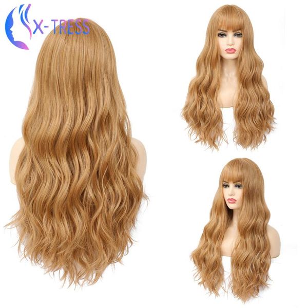 synthetic wigs honey blonde color with bangs body wave hair for women x-tress middle part machine wig high temperature fiber, Black
synthetic wigs honey blonde color with bangs body wave hair for women x-tress middle part machine wig high temperature fiber, Black