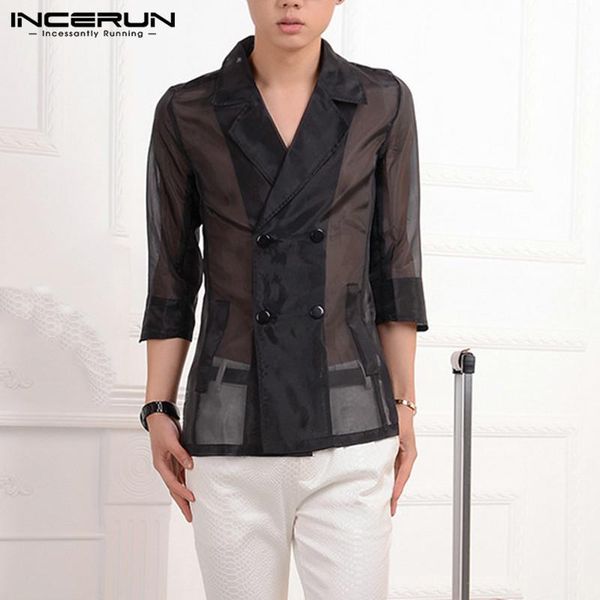 men's casual shirts incerun men see through shirt 3/4 sleeve party nightclub lapel double breasted fashion transparent chic mens s-5xl, White;black
men's casual shirts incerun men see through shirt 3/4 sleeve party nightclub lapel double breasted fashion transparent chic mens s-5xl, White;black