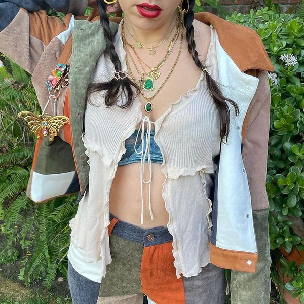 women's t-shirt y2k women autumn spring crop aesthetic frill tie up v neck e-girls long sleeve slim fit fairy grunge clothes, White
women's t-shirt y2k women autumn spring crop aesthetic frill tie up v neck e-girls long sleeve slim fit fairy grunge clothes, White