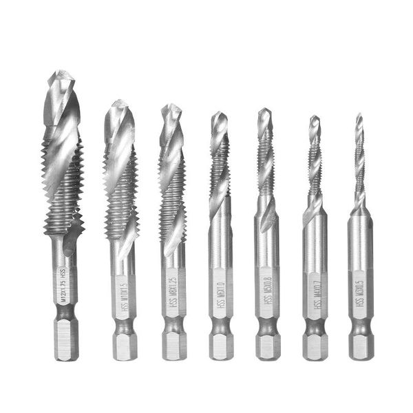 hand tools 7pcs combination drill and tap set metric thread hss m3-m12 screw tapping bit tool quick change 1/4in hex shank
hand tools 7pcs combination drill and tap set metric thread hss m3-m12 screw tapping bit tool quick change 1/4in hex shank