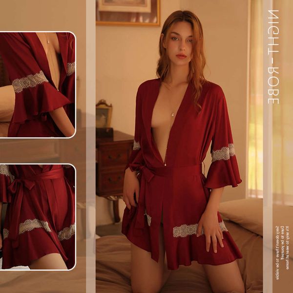 bathrobe guiruo spring and summer women's imitation silk stitching lace robe bathrobe home wear 878
bathrobe guiruo spring and summer women's imitation silk stitching lace robe bathrobe home wear 878
