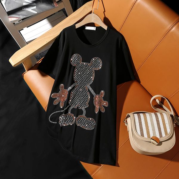 Summer Fashion Loose large Size Short-Sleeve T-Shirt For Women Casual Personality Cartoon Pattern Hot Diamond Female Tops TX160, White 
Summer Fashion Loose large Size Short-Sleeve T-Shirt For Women Casual Personality Cartoon Pattern Hot Diamond Female Tops TX160, White