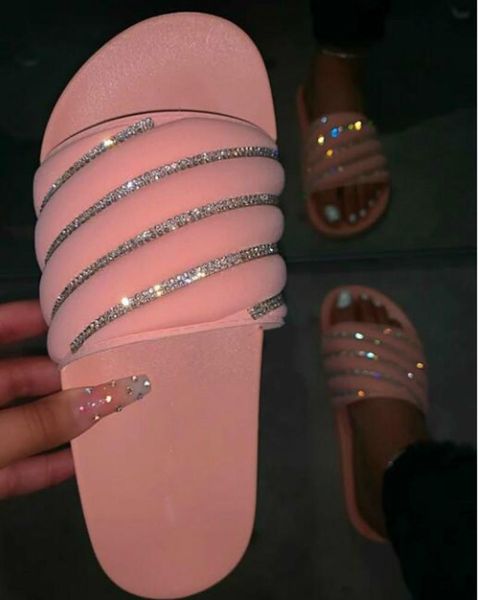 slippers 2021 pink rhinestone bright diamond summer candy color flat women sandals beach non-slip durable bling slides, Black
slippers 2021 pink rhinestone bright diamond summer candy color flat women sandals beach non-slip durable bling slides, Black