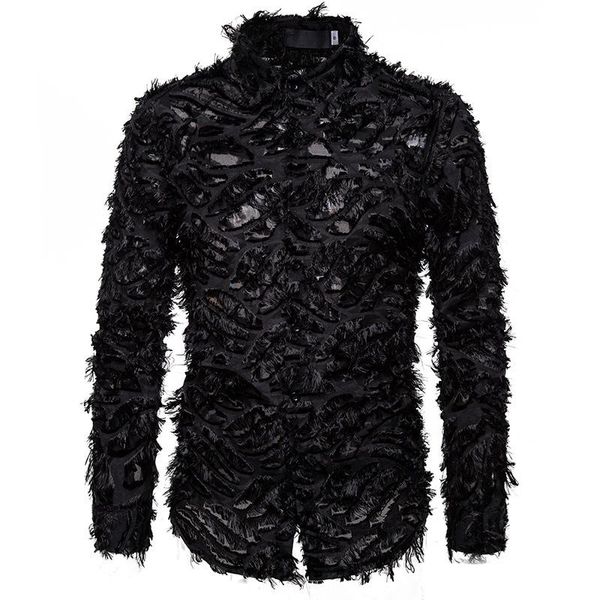 black feather lace shirt men 2021 fashion brand nightclub singer mens dress shirts event party prom camisa social masculina men's casua, White;black
black feather lace shirt men 2021 fashion brand nightclub singer mens dress shirts event party prom camisa social masculina men's casua, White;black