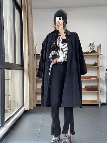 women's wool & blends sufanka autumn dress korean version simple and thin feminine temperament slip shoulder sleeve long windbreaker co, Black
women's wool & blends sufanka autumn dress korean version simple and thin feminine temperament slip shoulder sleeve long windbreaker co, Black