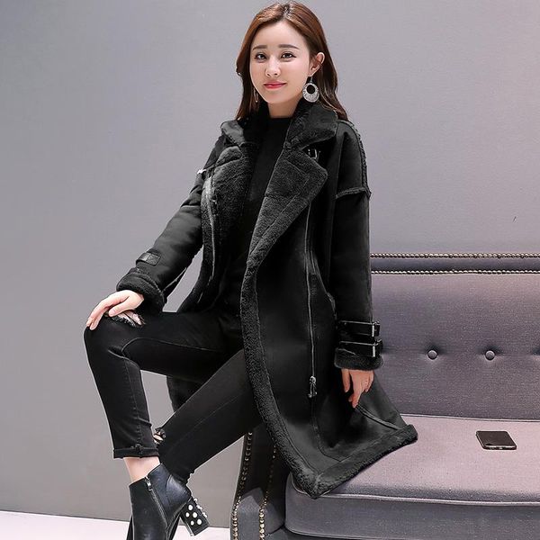 women's leather & faux 2021 zipper thick suede jackets female autumn winter lambs wool long motorcycle coats women, Black
women's leather & faux 2021 zipper thick suede jackets female autumn winter lambs wool long motorcycle coats women, Black