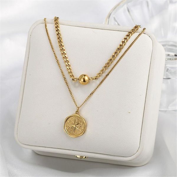 pendant necklaces 316l stainless steel hip hop double necklace retro thick chain transfer bead short gold color no fade, Silver
pendant necklaces 316l stainless steel hip hop double necklace retro thick chain transfer bead short gold color no fade, Silver