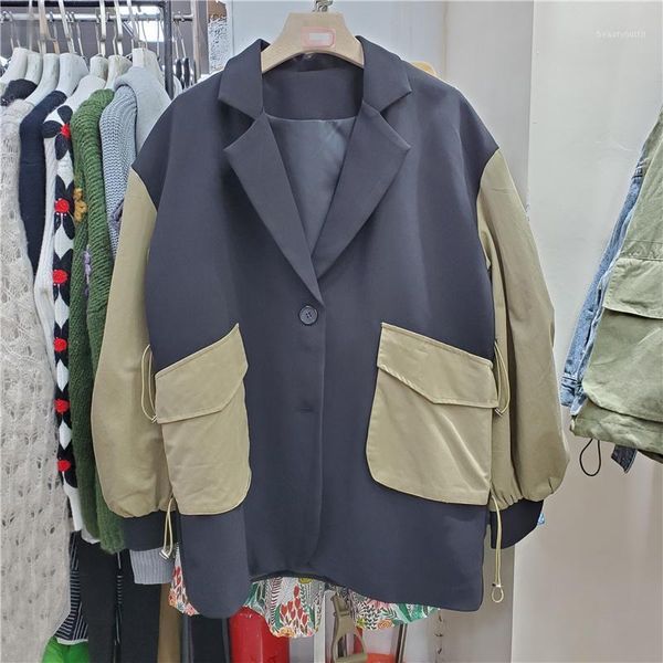 women's suits & blazers seebeautiful contrast color spliced loose blazer coat notched pleated sleeve button women autumn 2021 fashion t, White;black
women's suits & blazers seebeautiful contrast color spliced loose blazer coat notched pleated sleeve button women autumn 2021 fashion t, White;black