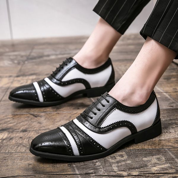 464748 size cross-border large size pointed brogue mens leather shoes british style trend multicolor stitching tied casual shoes, Black;white
464748 size cross-border large size pointed brogue mens leather shoes british style trend multicolor stitching tied casual shoes, Black;white