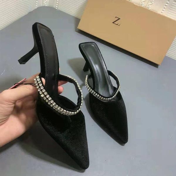 sping summer women's sandals thin heels a word with diamond tip fairy wind shoes mules dress, Black
sping summer women's sandals thin heels a word with diamond tip fairy wind shoes mules dress, Black