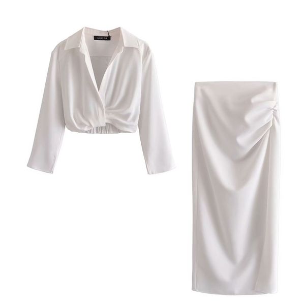 two piece set women cropped blouse & draped skirt summer fashion casual cozy 2 piece set woman za ensemble femme 210730, White
two piece set women cropped blouse & draped skirt summer fashion casual cozy 2 piece set woman za ensemble femme 210730, White