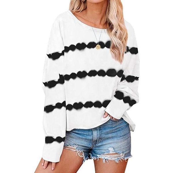women's t-shirt autumn t shirt loose striped o neck long sleeved casual street fashion female streetwear, White
women's t-shirt autumn t shirt loose striped o neck long sleeved casual street fashion female streetwear, White