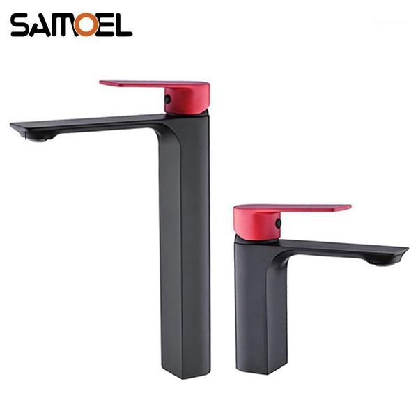 modern brass matte black and red bathroom sink faucet deck-mounted single-hole basin cold water mixer tap b3404 faucets1