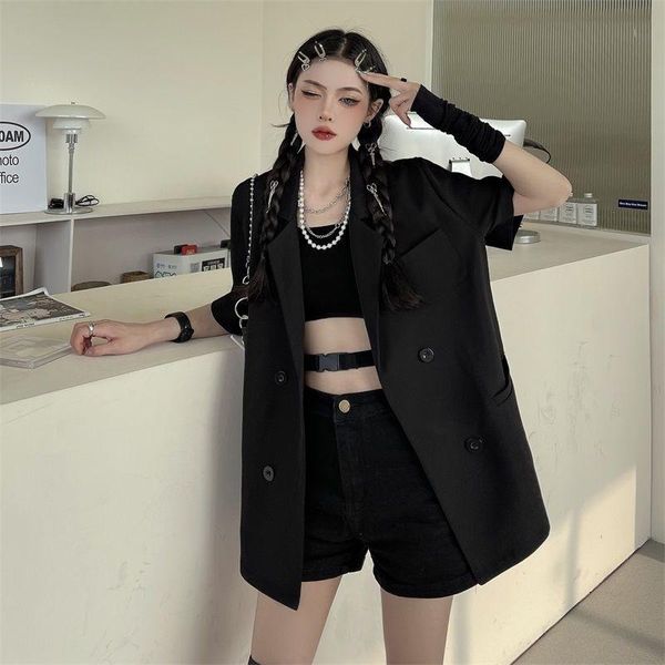 women's suits & blazers womens short sleeve leisure double breasted summer mujer loose outerwear clothing korean streetwear, White;black
women's suits & blazers womens short sleeve leisure double breasted summer mujer loose outerwear clothing korean streetwear, White;black
