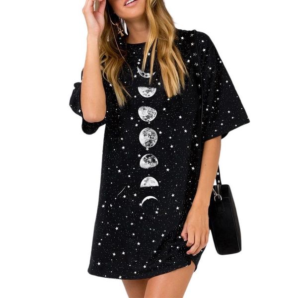 women's t-shirt summer trendy casual women long planet/sun/face/tie-dye round-neck short sleeves skirt for girls, White
women's t-shirt summer trendy casual women long planet/sun/face/tie-dye round-neck short sleeves skirt for girls, White
