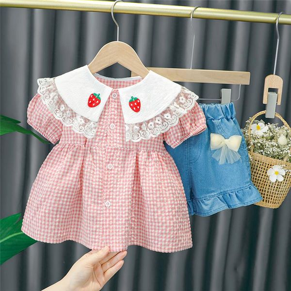 baby girls clothing sets summer plaid strawberry lace toddler infant shirt denim shorts children kids casual clothes, White
baby girls clothing sets summer plaid strawberry lace toddler infant shirt denim shorts children kids casual clothes, White