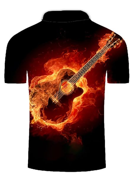 Hellfire guitar pattern men's 3D printed T-shirt visual impact party top streetwear punk gothic round neck high quality American muscle, White;black