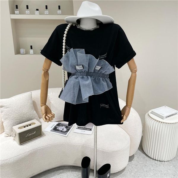 women's t-shirt niche design spring summer 2021 fashion sense loose show thin sweet mesh stitching label, White
women's t-shirt niche design spring summer 2021 fashion sense loose show thin sweet mesh stitching label, White