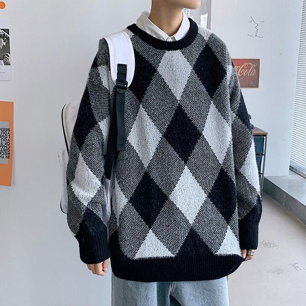 men's sweaters autumn winter plaid sweater men warm fashion retro knitted pullover loose casual long-sleeved mens jumper clothes, White;black
men's sweaters autumn winter plaid sweater men warm fashion retro knitted pullover loose casual long-sleeved mens jumper clothes, White;black
