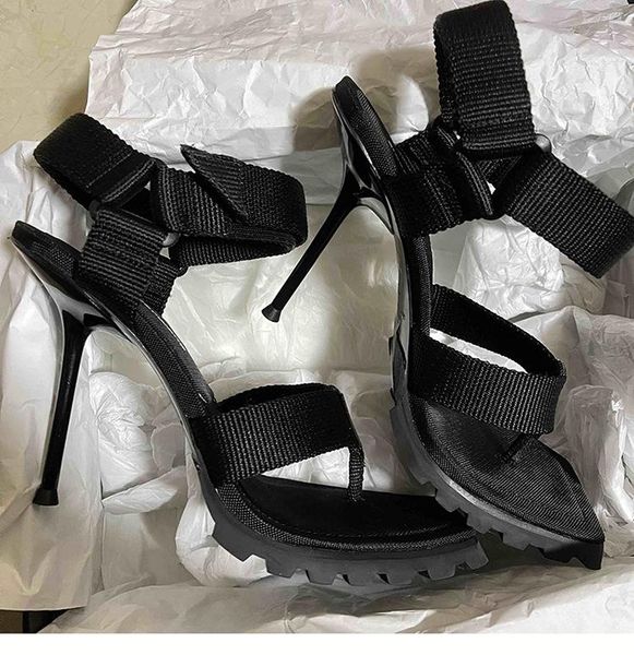 dress shoes 2021 niche design sense one-line buckle fashion sandals high heels stiletto flip-toe, Black