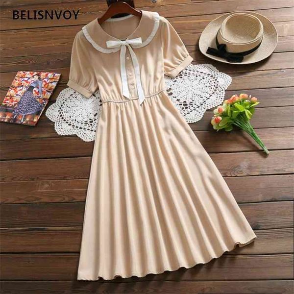 mori girl summer preppy style dresses women sweet bow peter pan collar short sleeve vintage midi dress solid chic vestidos 210520, Black;gray
mori girl summer preppy style dresses women sweet bow peter pan collar short sleeve vintage midi dress solid chic vestidos 210520, Black;gray