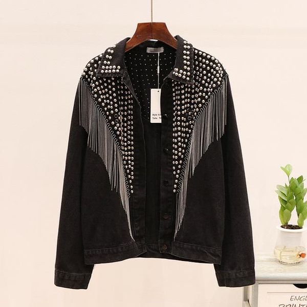 autumn streetwear denim jacket women hand-studded rivet tassel chain short jeans loose black coats women's jackets, Black;brown
autumn streetwear denim jacket women hand-studded rivet tassel chain short jeans loose black coats women's jackets, Black;brown