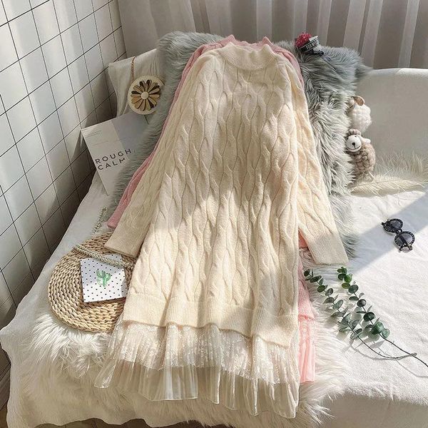 casual dresses 2021 autumn winter lace stitching twist sweater dress korean style sweet half high collar long pullover all-match, Black;gray
casual dresses 2021 autumn winter lace stitching twist sweater dress korean style sweet half high collar long pullover all-match, Black;gray