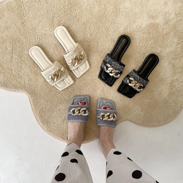 slippers women 2021 fashion all-match metal chain flat open toe temperament sandals casual simple and comfortable, Black
slippers women 2021 fashion all-match metal chain flat open toe temperament sandals casual simple and comfortable, Black