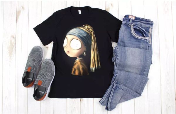 horror burton girl with a pearl earring art nightmare xmas parody black t-shirt, White;black
horror burton girl with a pearl earring art nightmare xmas parody black t-shirt, White;black