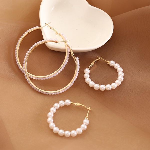 hoop & huggie korean style large earrings simulated pearl round big circle for women brincos jewelry gifts, Golden;silver
hoop & huggie korean style large earrings simulated pearl round big circle for women brincos jewelry gifts, Golden;silver