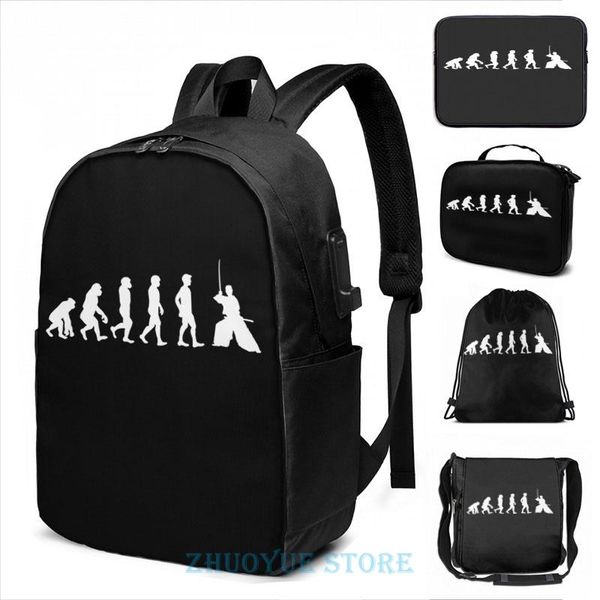 backpack funny graphic print samurai iaido evolution usb charge men school bags women bag travel laptop