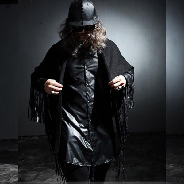 men's casual shirts fashion brand and women's medium long night club performance stage host leather tassel triangle scarf cape, White;black
men's casual shirts fashion brand and women's medium long night club performance stage host leather tassel triangle scarf cape, White;black