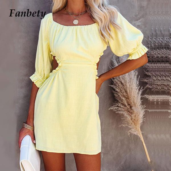 party dresses autumn summer women elegant solid mini dress chic waist hollow out seventh sleeve a-line casual slim lady, White;black
party dresses autumn summer women elegant solid mini dress chic waist hollow out seventh sleeve a-line casual slim lady, White;black