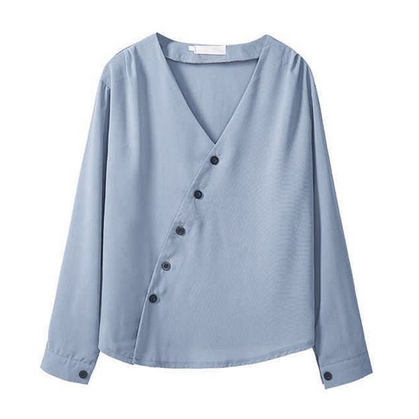 women blue white v-neck button long sleeve loose blouse solid shirt spring summer b0504 210514
women blue white v-neck button long sleeve loose blouse solid shirt spring summer b0504 210514