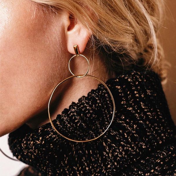 hoop & huggie european exaggerated aros big earrings for women double round circle pendant long brincos jewelry xr431, Golden;silver
hoop & huggie european exaggerated aros big earrings for women double round circle pendant long brincos jewelry xr431, Golden;silver