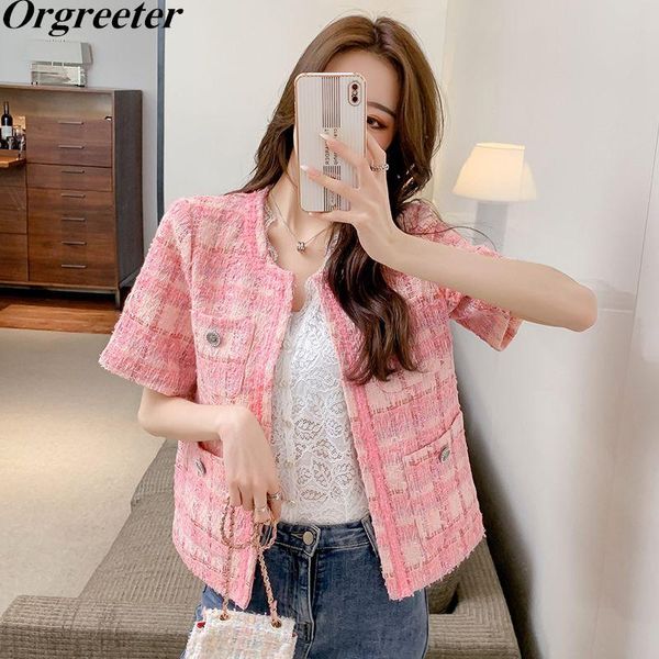 women's wool & blends pink tweed cardigan jacket temperament tassel trim coat women o-neck short-sleeved small fragrant style plaid sho, Black
women's wool & blends pink tweed cardigan jacket temperament tassel trim coat women o-neck short-sleeved small fragrant style plaid sho, Black