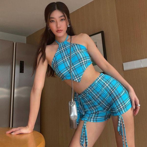 women's tracksuits women plaid print clothes set irregular hem sleeveless halter vest high waist drawstring shorts sets summer female l, Gray
women's tracksuits women plaid print clothes set irregular hem sleeveless halter vest high waist drawstring shorts sets summer female l, Gray